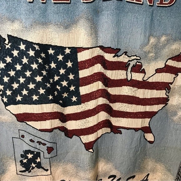 NWT Vintage Manual Woodworkers Weavers United We Stand God Bless The USA Blanket - Picture 2 of 12